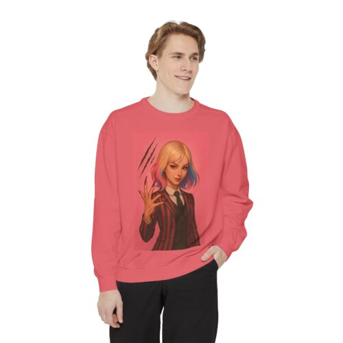Unisex Garment-Dyed Sweatshirt – Wednesday Addams Inspired Gothic Halloween Pullover - Image 6