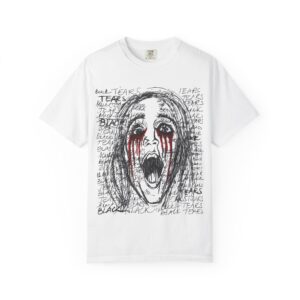 screaming emotion halloween t-shirt, gothic wednesday addams tee, spooky addams family horror shirt.