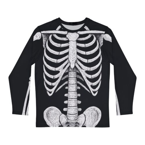 Men's Skeleton Print Long Sleeve Shirt, Halloween Top, Casual Wear, Spooky Theme Shirt, Unique Graphic Tee, Unisex Shirt