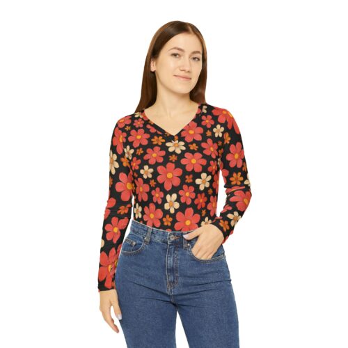 Bohemian Floral Long Sleeve V-Neck Shirt, Cozy Fall Fashion, Stylish Everyday Wear, Unique Gift for Her, Perfect for Casual Outings - Image 3