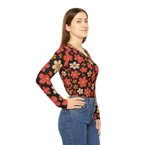 Bohemian Floral Long Sleeve V-Neck Shirt, Cozy Fall Fashion, Stylish Everyday Wear, Unique Gift for Her, Perfect for Casual Outings - Image 5