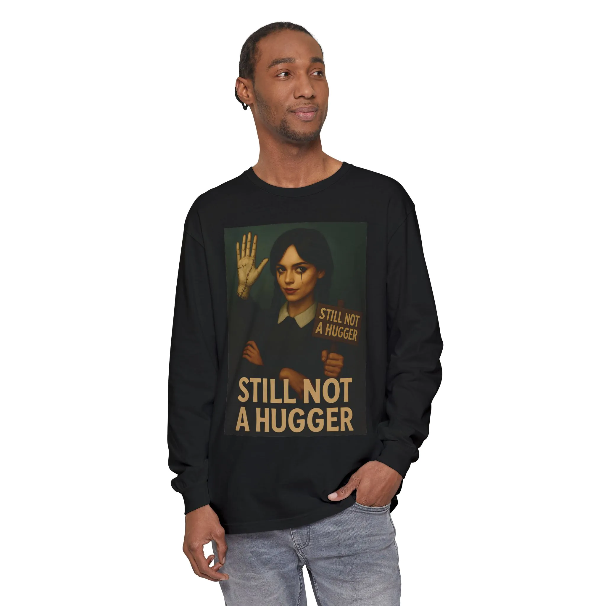Unisex Garment-Dyed Long Sleeve T-Shirt – Wednesday Addams Inspired Gothic Halloween Top - Image 3