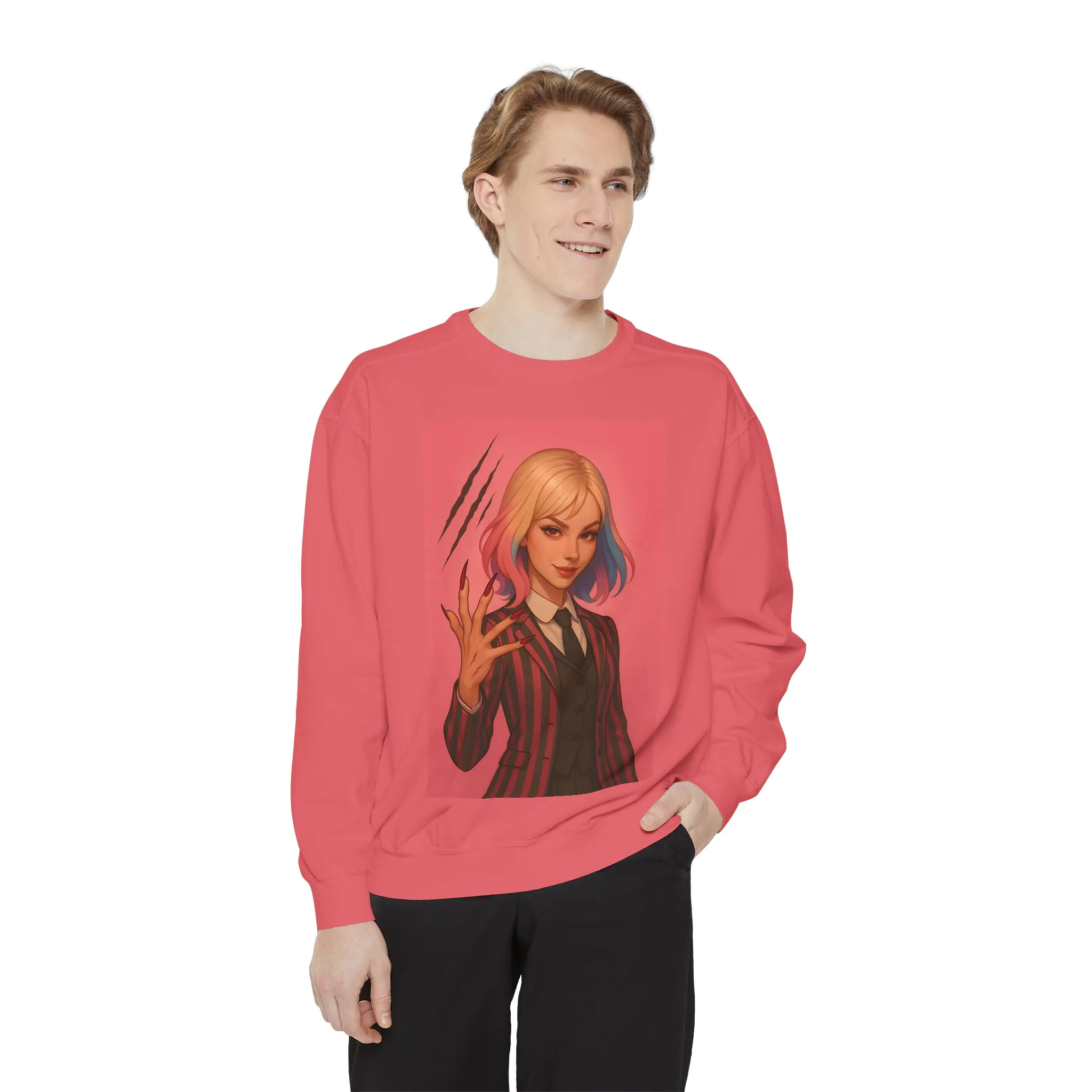 Unisex Garment-Dyed Sweatshirt – Wednesday Addams Inspired Gothic Halloween Pullover - Image 6