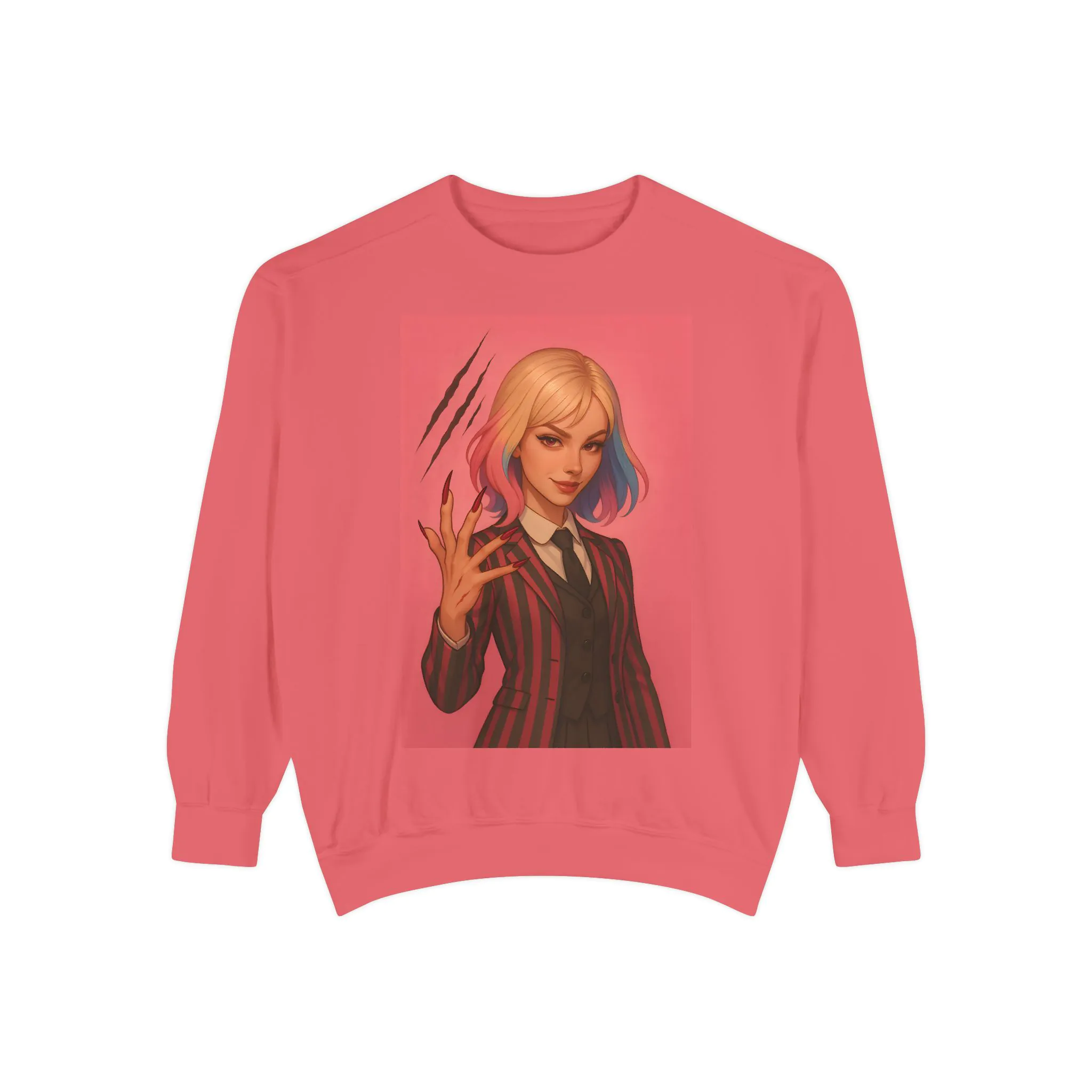 Unisex Garment-Dyed Sweatshirt – Wednesday Addams Inspired Gothic Halloween Pullover