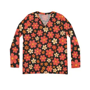 Bohemian Floral Long Sleeve V-Neck Shirt, Cozy Fall Fashion, Stylish Everyday Wear, Unique Gift for Her, Perfect for Casual Outings