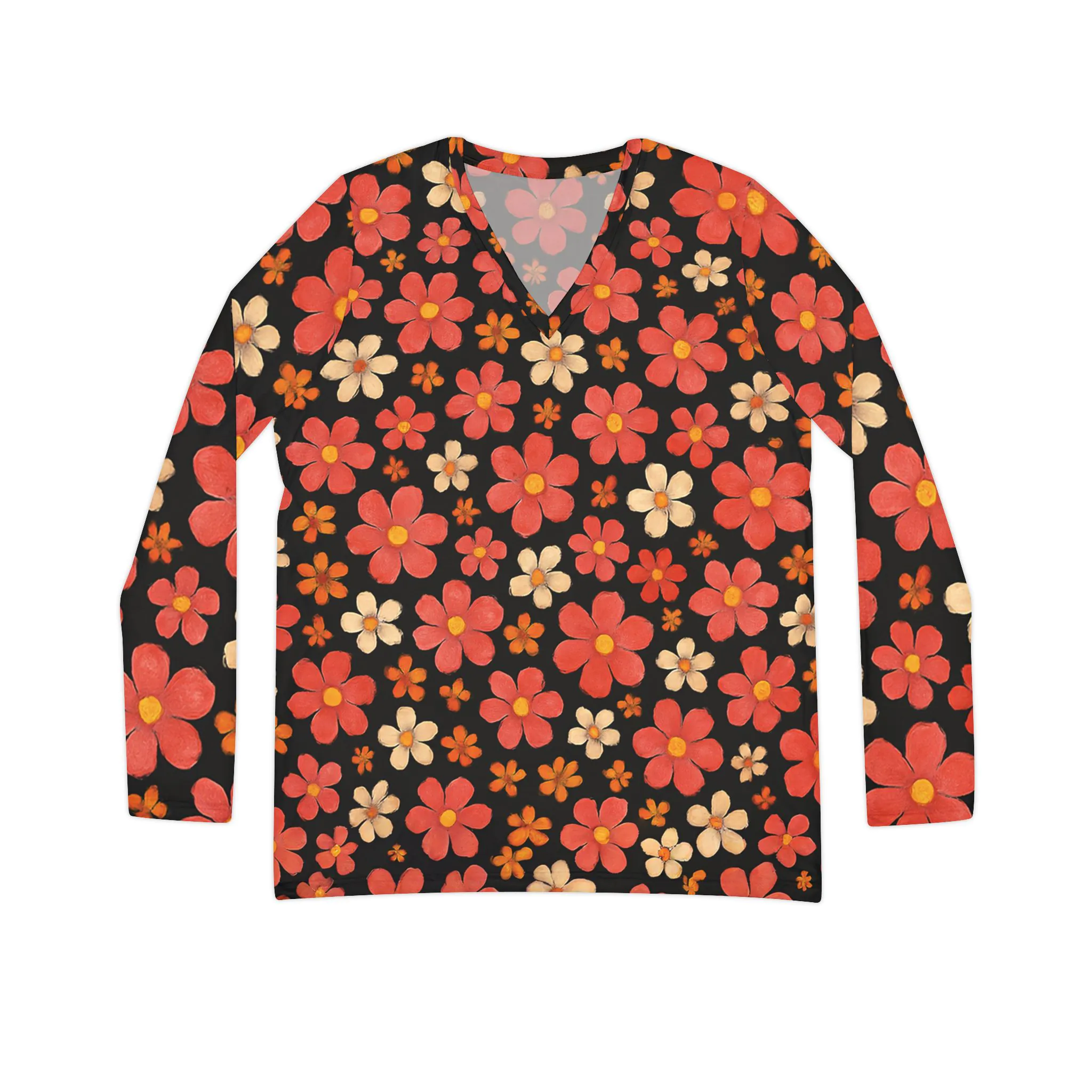 Bohemian Floral Long Sleeve V-Neck Shirt, Cozy Fall Fashion, Stylish Everyday Wear, Unique Gift for Her, Perfect for Casual Outings