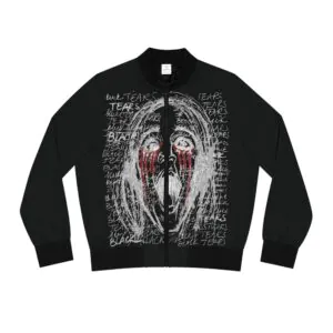 Women's Bomber Jacket with Artistic Tear Design - Unique Fashion Statement, Streetwear, Layering Piece, Gift for Her, Graphic Jacket