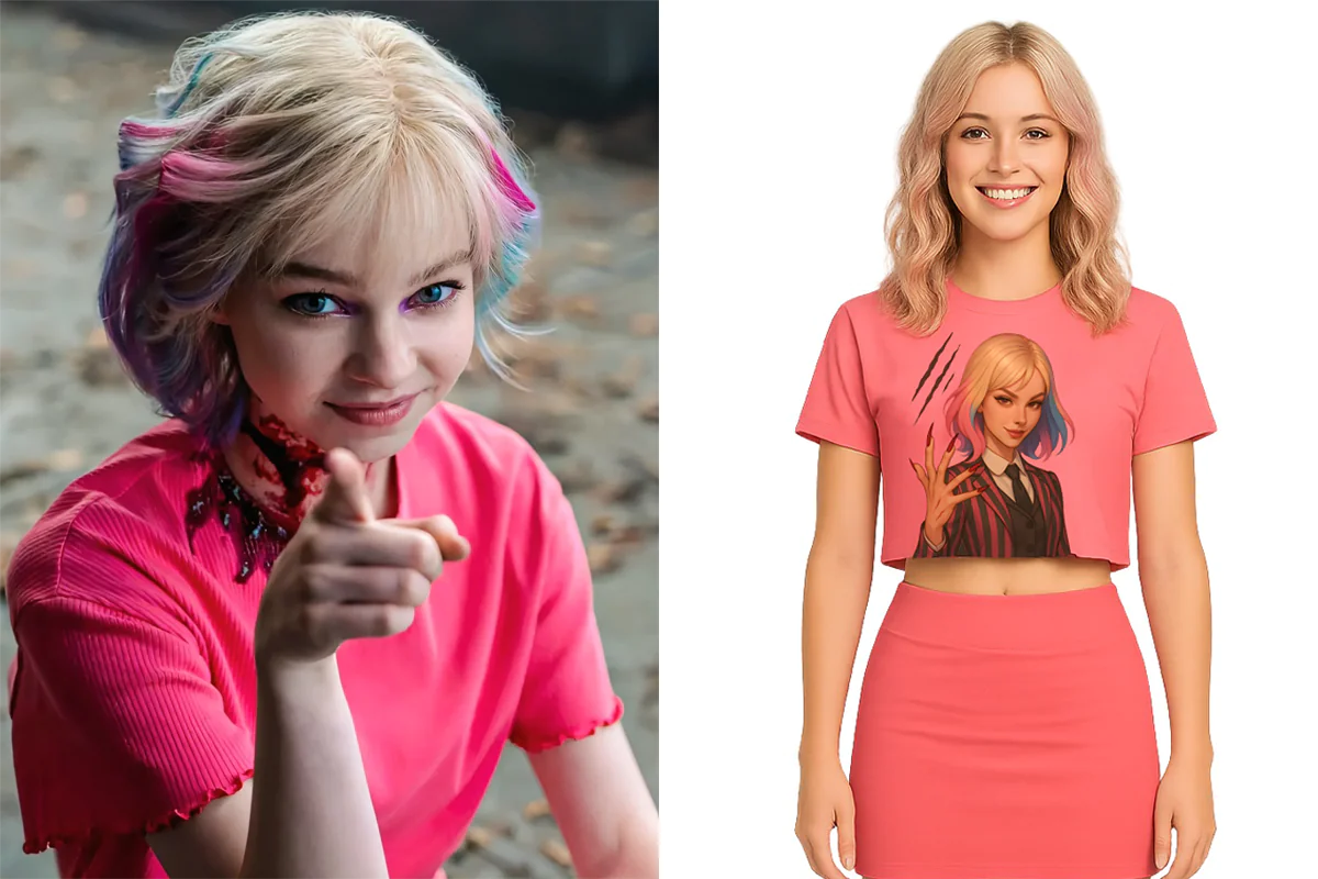 Wednesday S02 Enid Sinclair Bright Pink Crew Neck Top