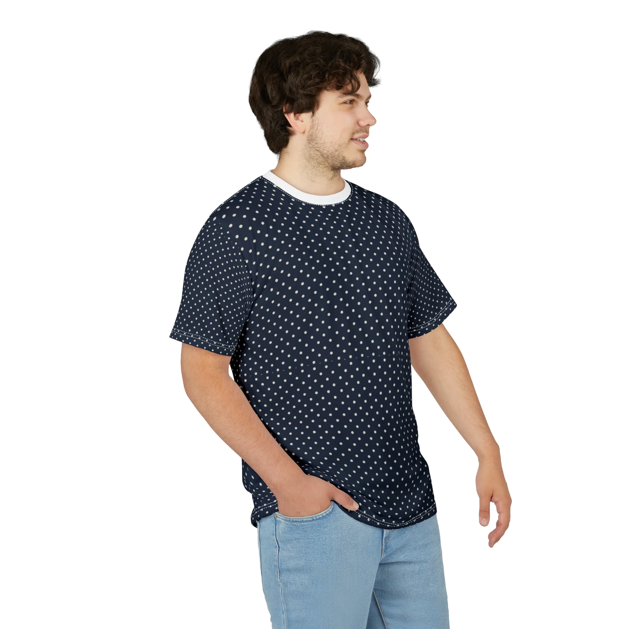 Navy Polka Dot Unisex Tee, Casual Wear, Everyday Clothing, Gift for Him/Her, Trendy Fashion, Summer Wardrobe Essential - Image 7